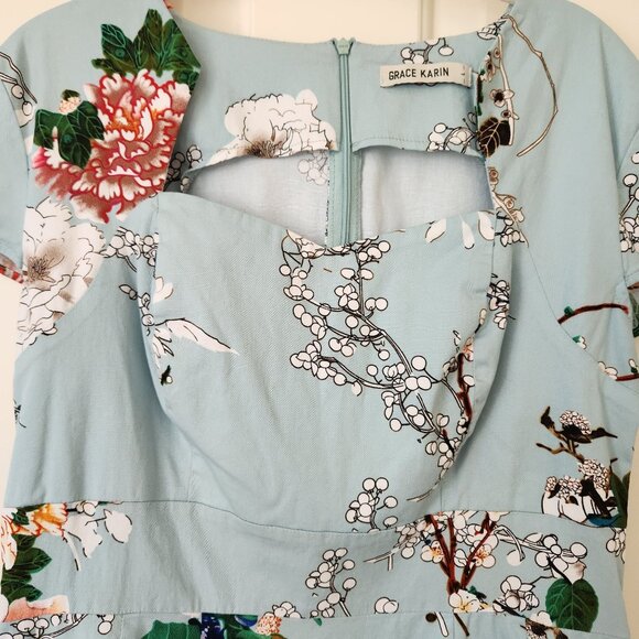 Retro Sheath Dress Pencil Green Floral Nature Bohemian Cottagecore Fairycore L - Picture 3 of 16